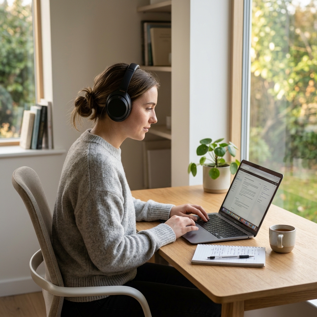 Person working through study options at a desk